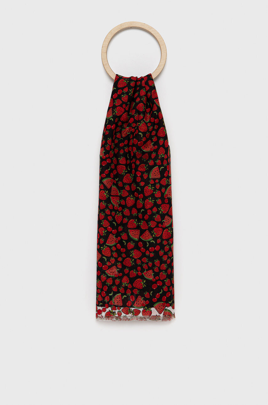 Moschino Шал с коприна в черно с десен - Pepit.bg