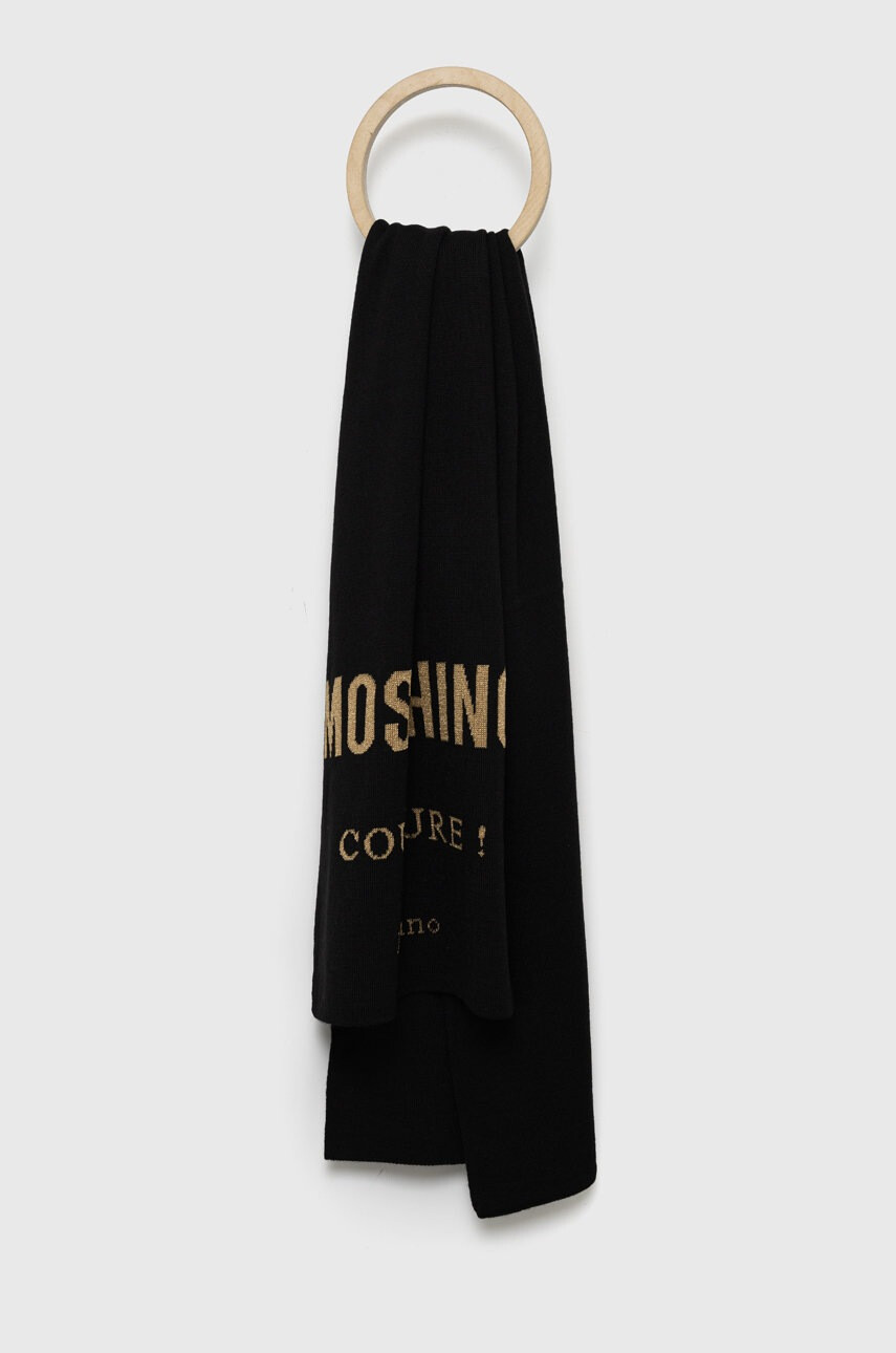 Moschino Шал с вълна в черно с десен - Pepit.bg