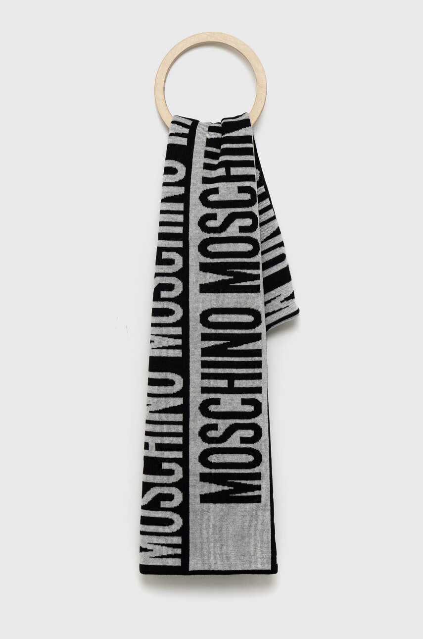Moschino Вълнен шал в сиво с десен - Pepit.bg