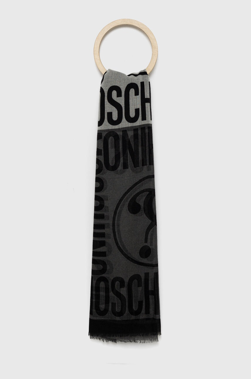 Moschino Вълнен шал в сиво с десен - Pepit.bg