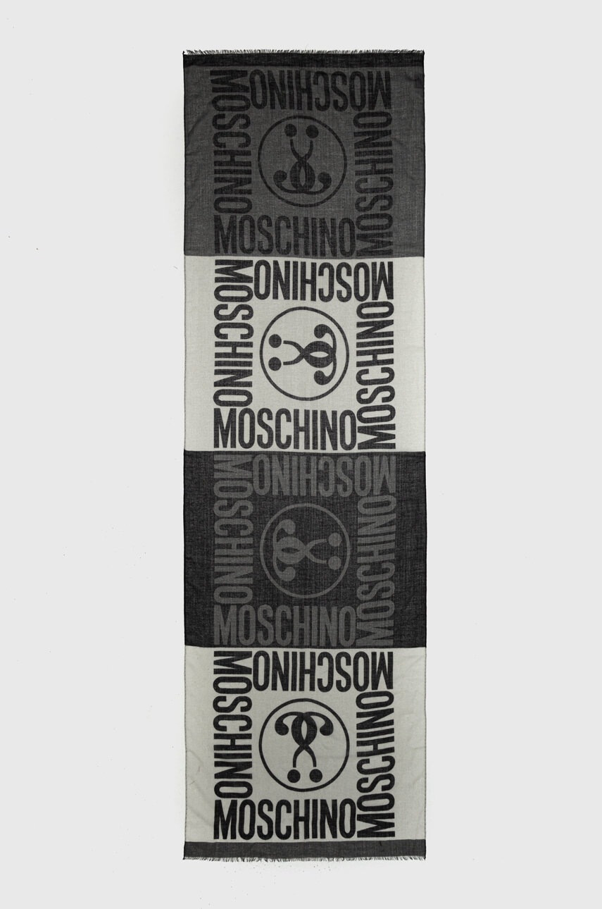 Moschino Вълнен шал в сиво с десен - Pepit.bg
