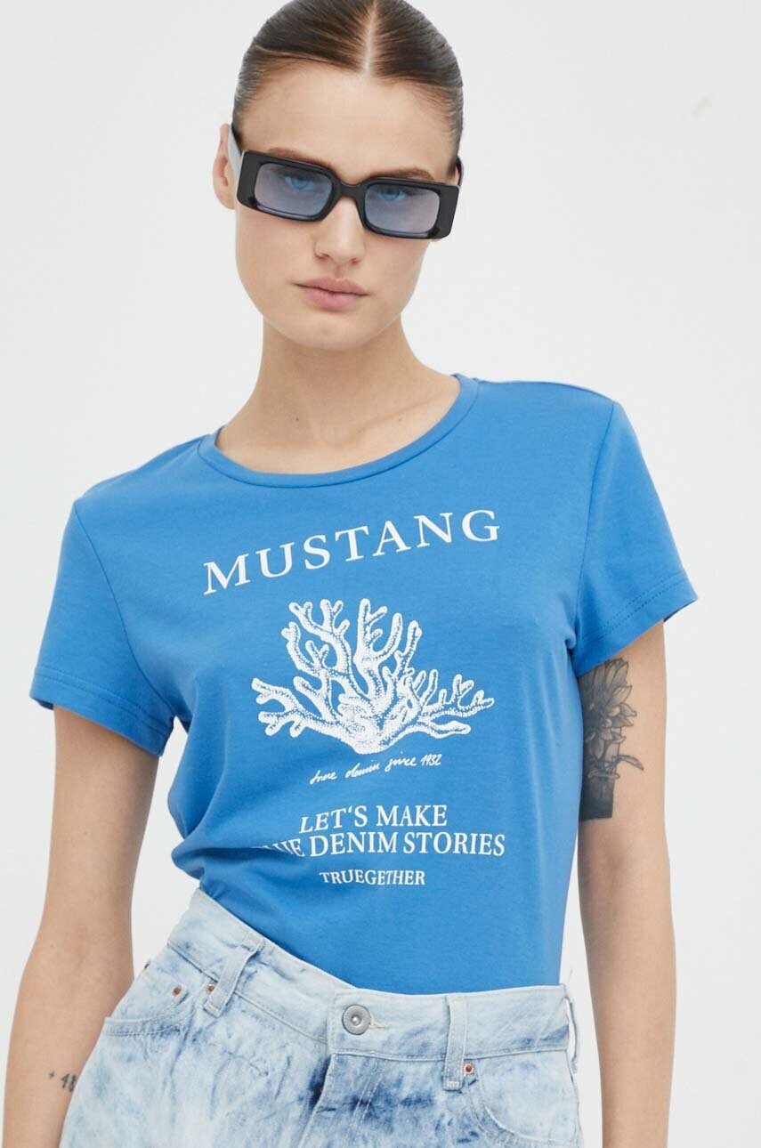 Mustang Памучна тениска в синьо - Pepit.bg