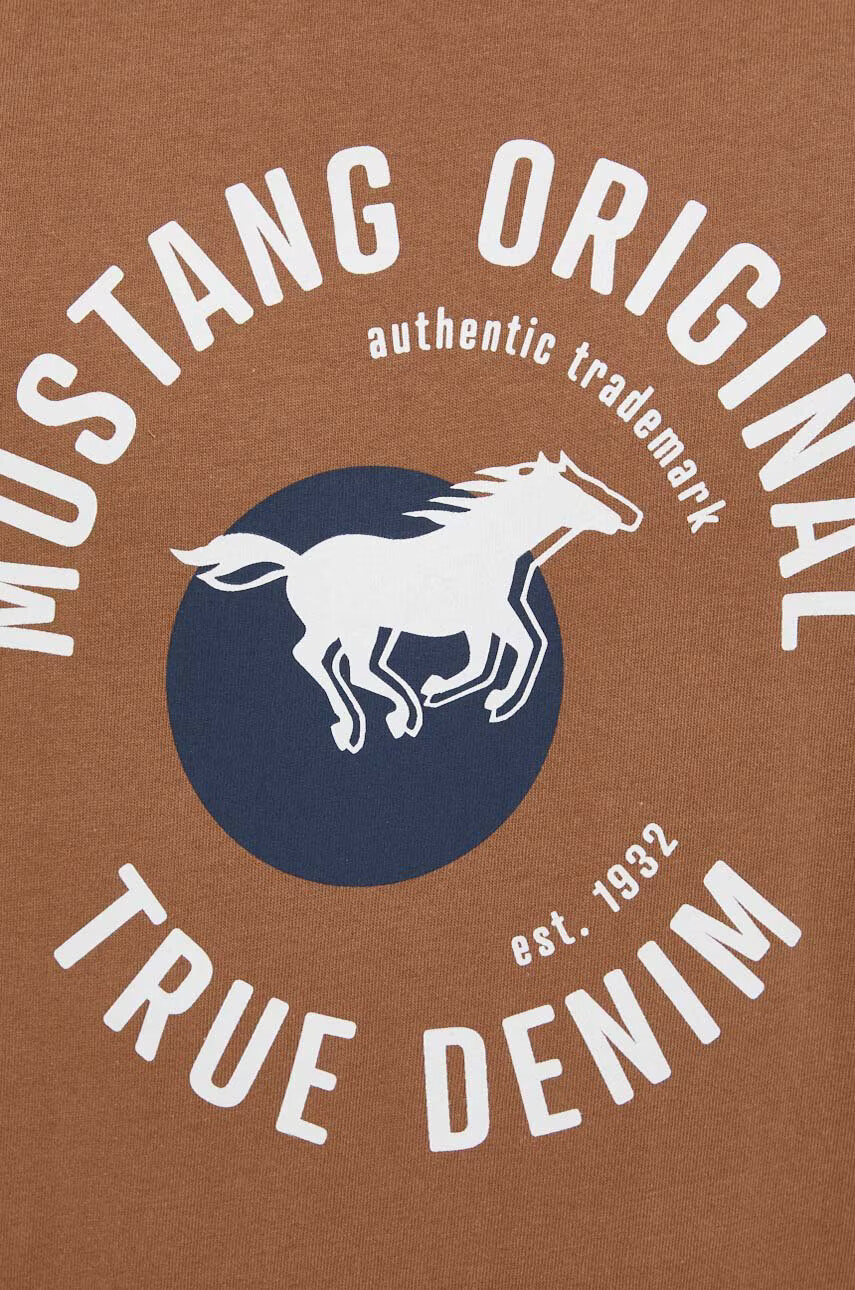 Mustang Памучна тениска в кафяво с принт - Pepit.bg