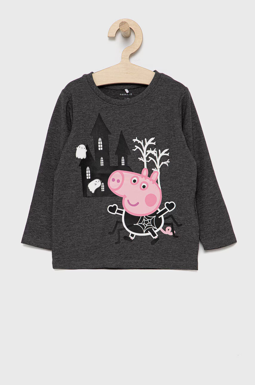 Name It Детска блуза с дълги ръкави x Peppa Pig в меланж на сиво - Pepit.bg