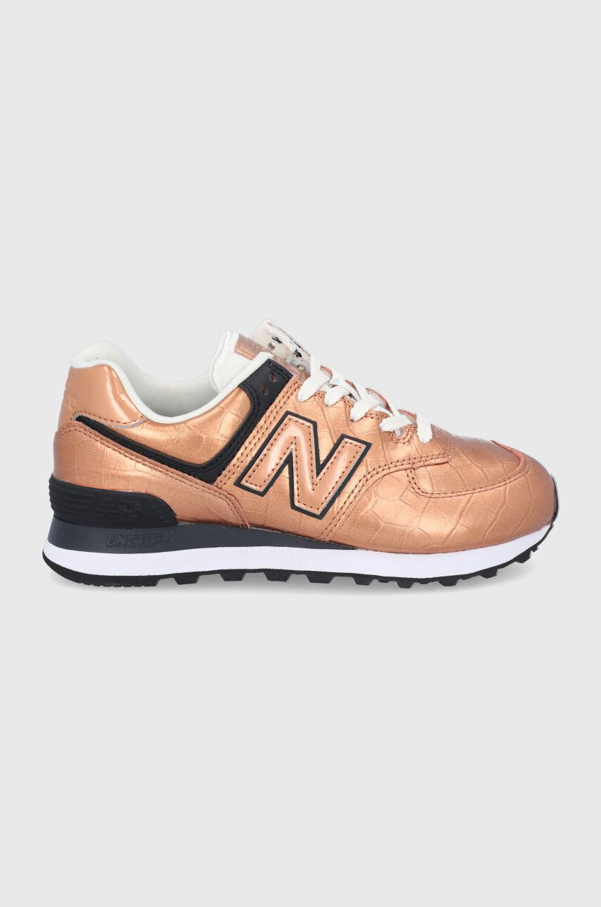 New Balance Кожени обувки WL574PX2 в златисто с равна подметка - Pepit.bg