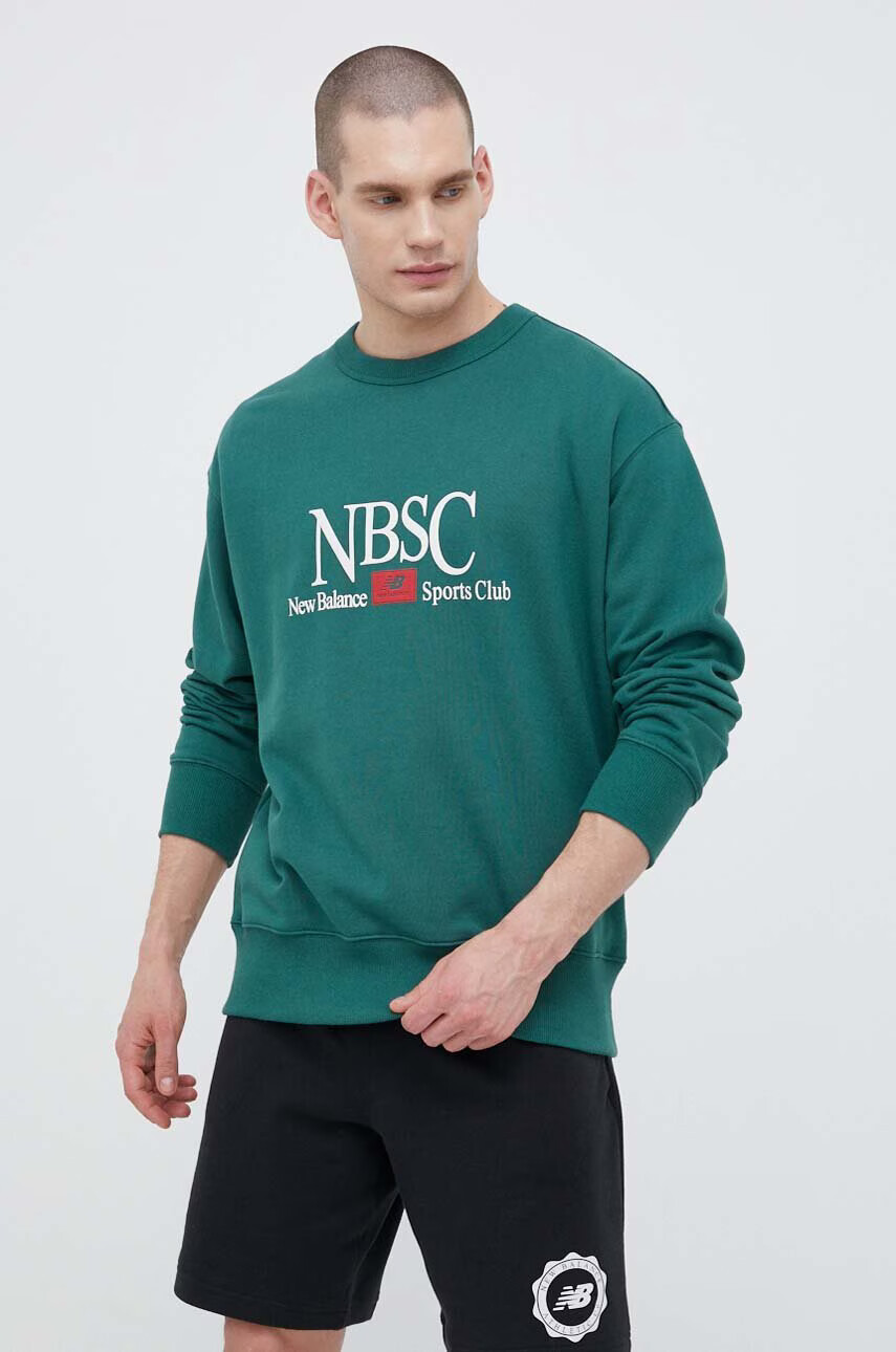 New Balance Памучен суичър в зелено с принт - Pepit.bg