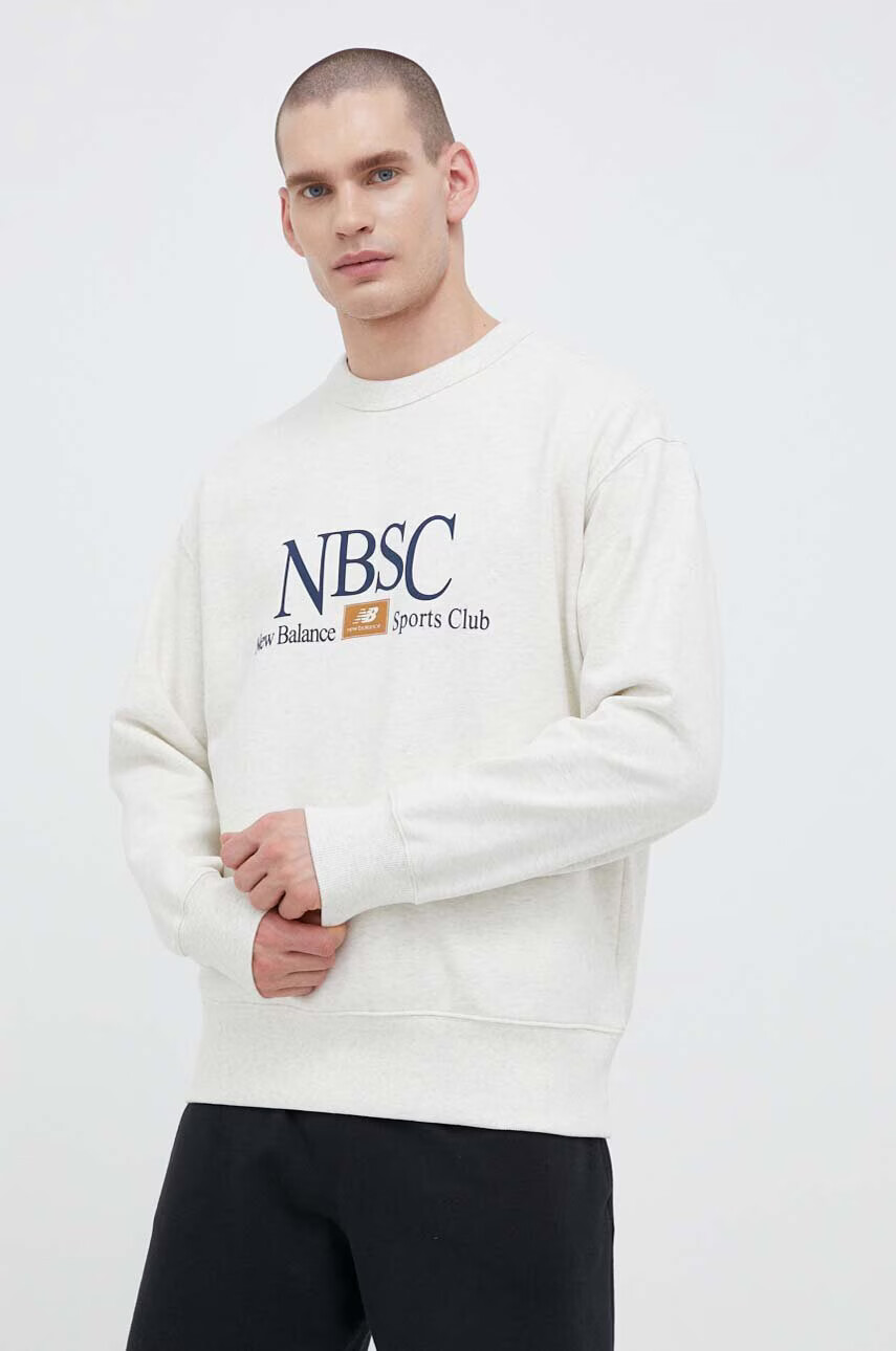 New Balance Памучен суичър в бежово с принт - Pepit.bg