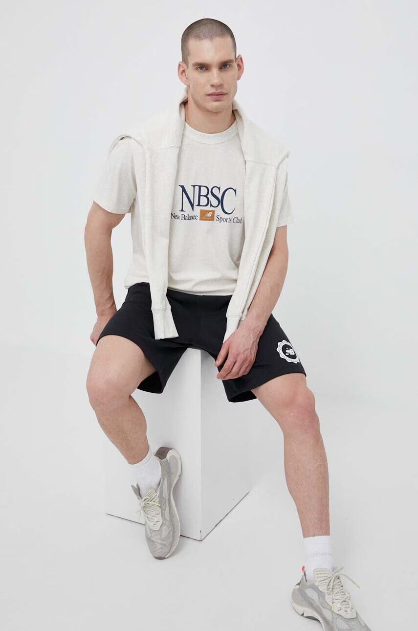 New Balance Памучен суичър в бежово с принт - Pepit.bg