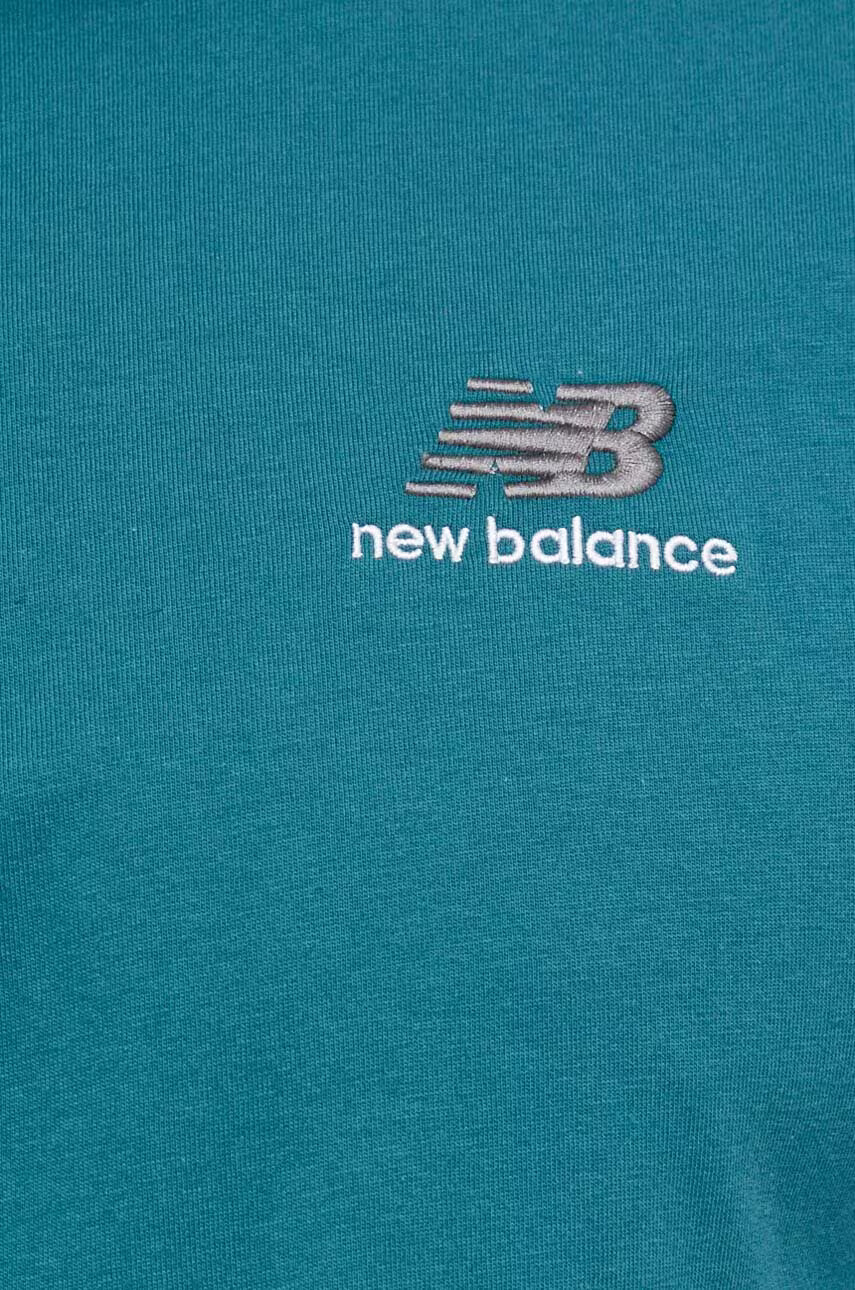 New Balance Памучна тениска в зелено с апликация - Pepit.bg