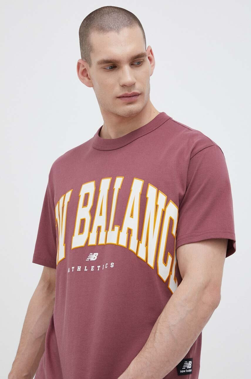 New Balance Памучна тениска в розово с принт - Pepit.bg