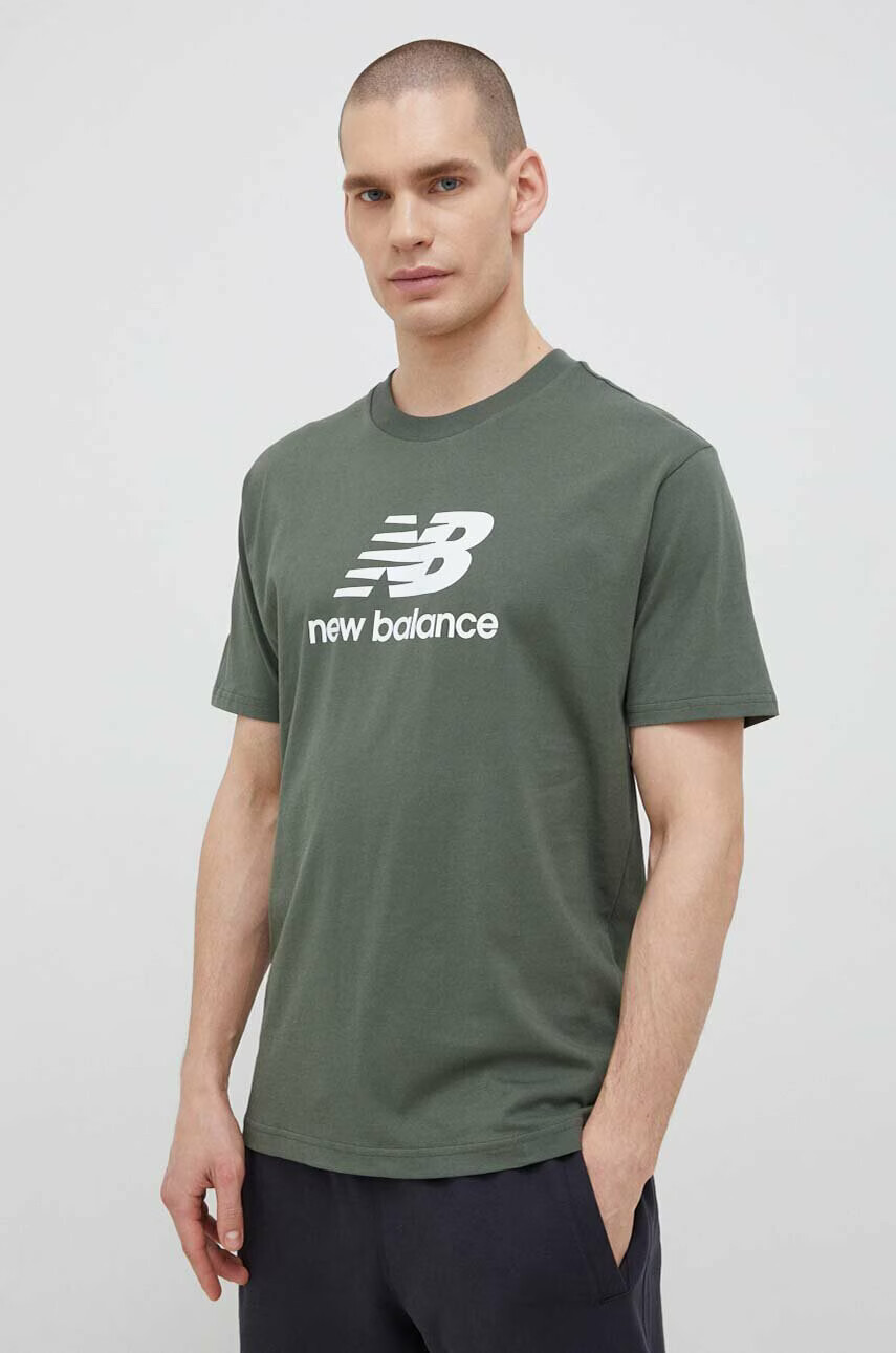 New Balance Памучна тениска в зелено с десен - Pepit.bg