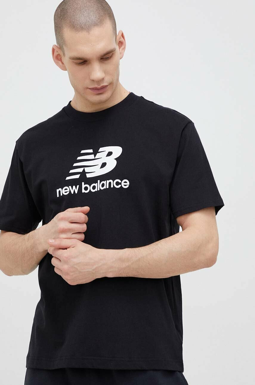 New Balance Памучна тениска в черно с десен - Pepit.bg