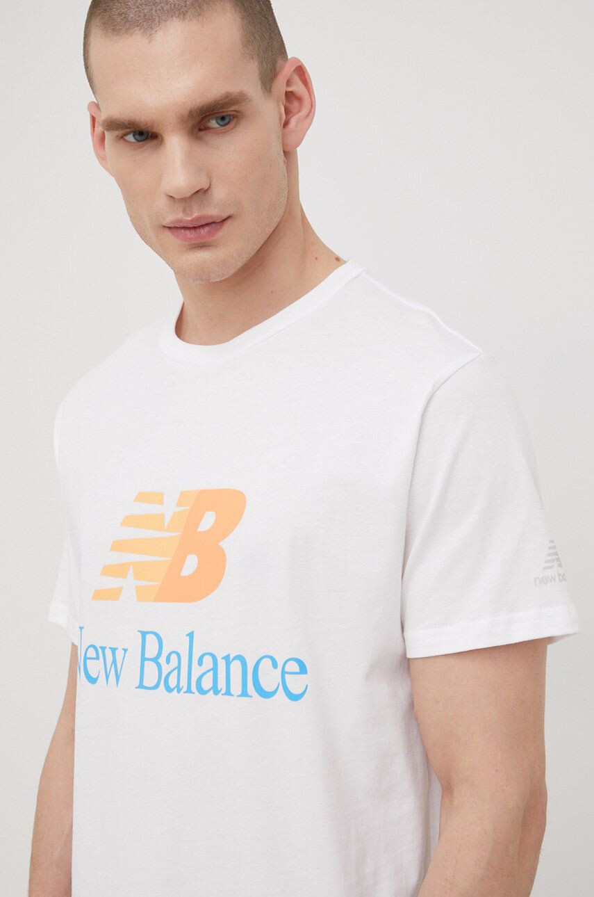 New Balance Памучна тениска MT21529WT в бяло с принт - Pepit.bg