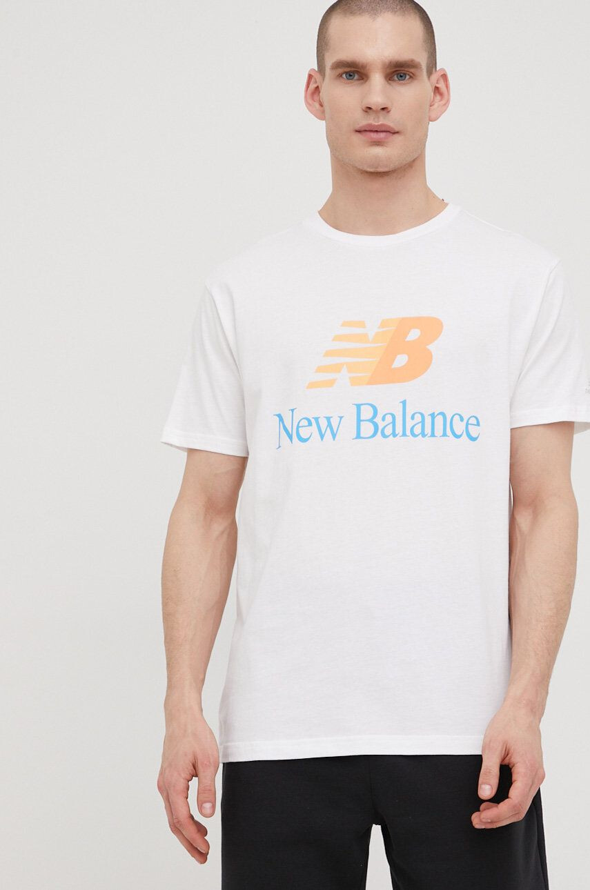 New Balance Памучна тениска MT21529WT в бяло с принт - Pepit.bg