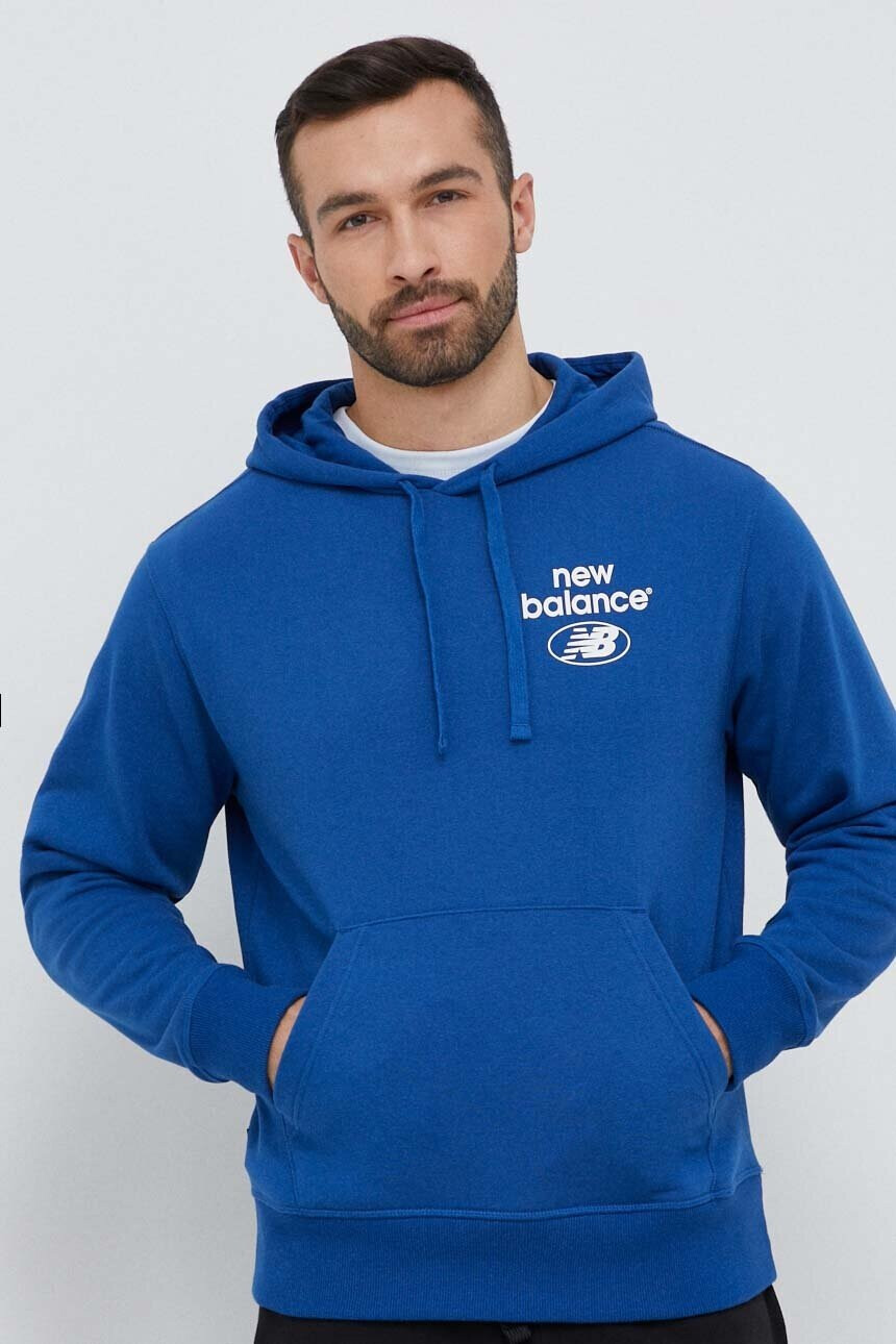 New Balance Суичър в синьо с качулка с принт - Pepit.bg
