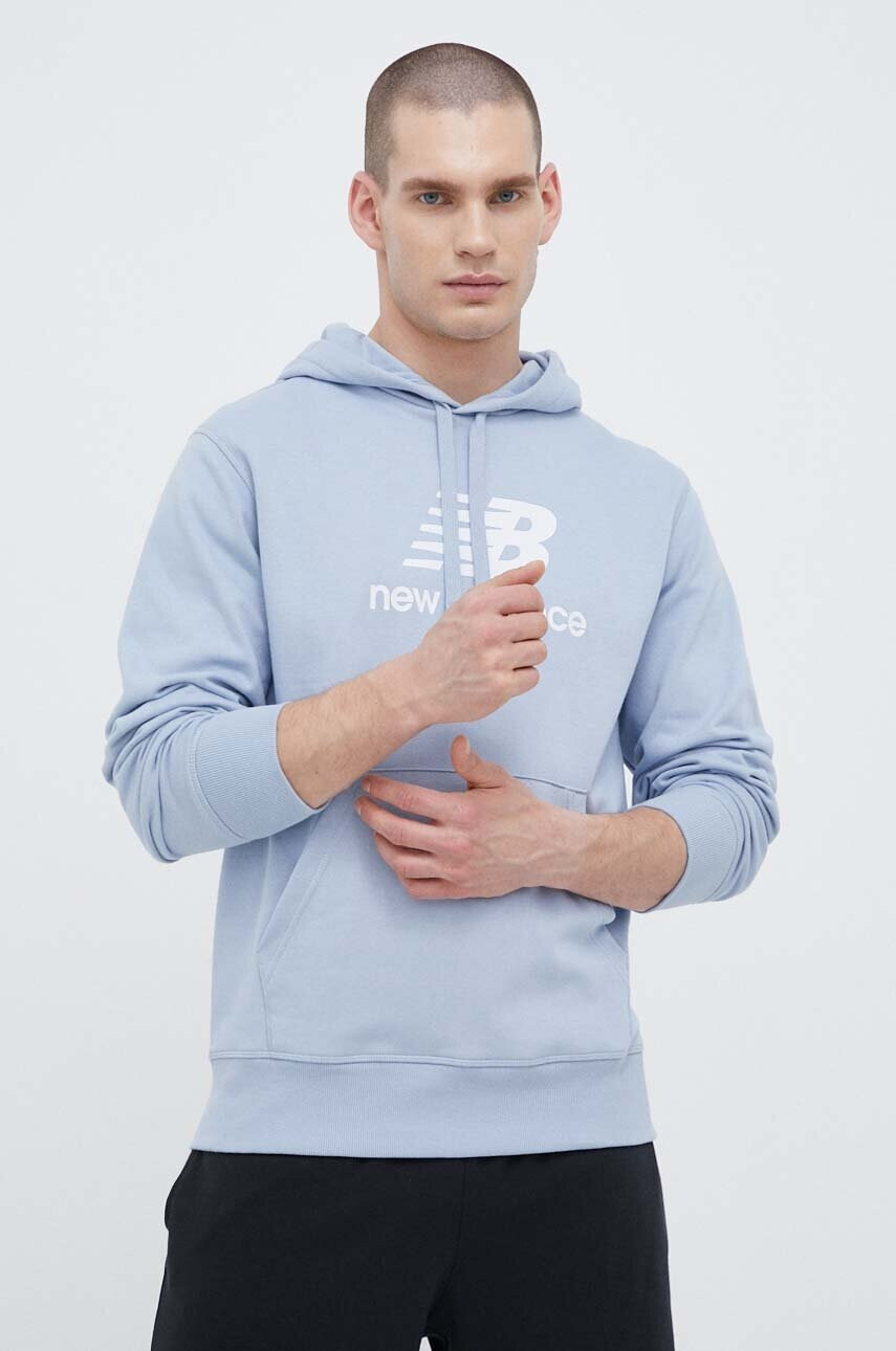 New Balance Суичър в синьо с качулка с принт - Pepit.bg
