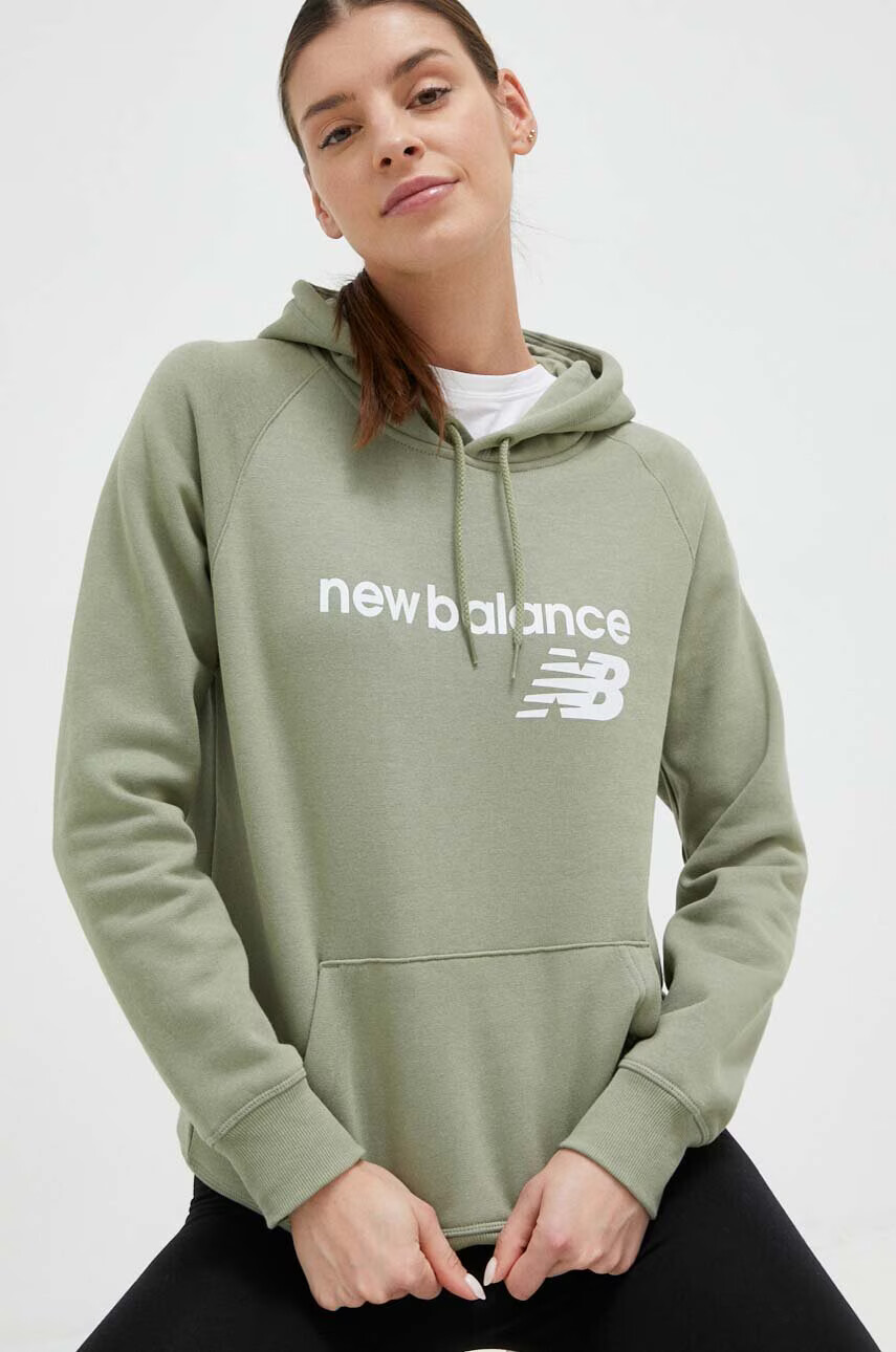 New Balance Суичър в зелено с качулка с принт - Pepit.bg