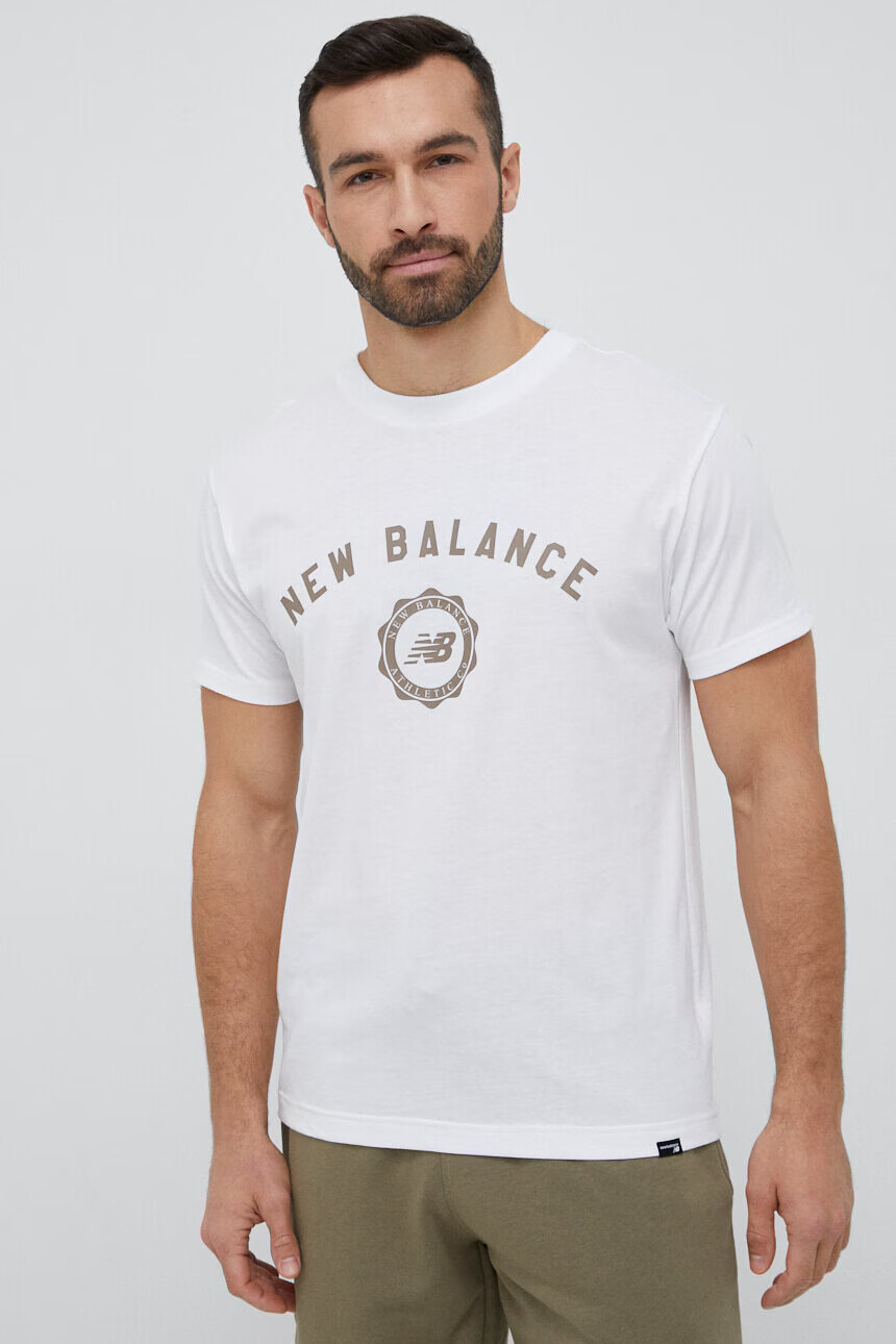 New Balance Тениска в бяло с принт - Pepit.bg