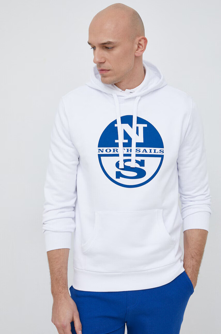 North Sails Памучен суичър в бяло с качулка с принт - Pepit.bg