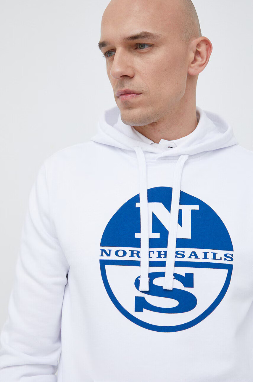 North Sails Памучен суичър в бяло с качулка с принт - Pepit.bg