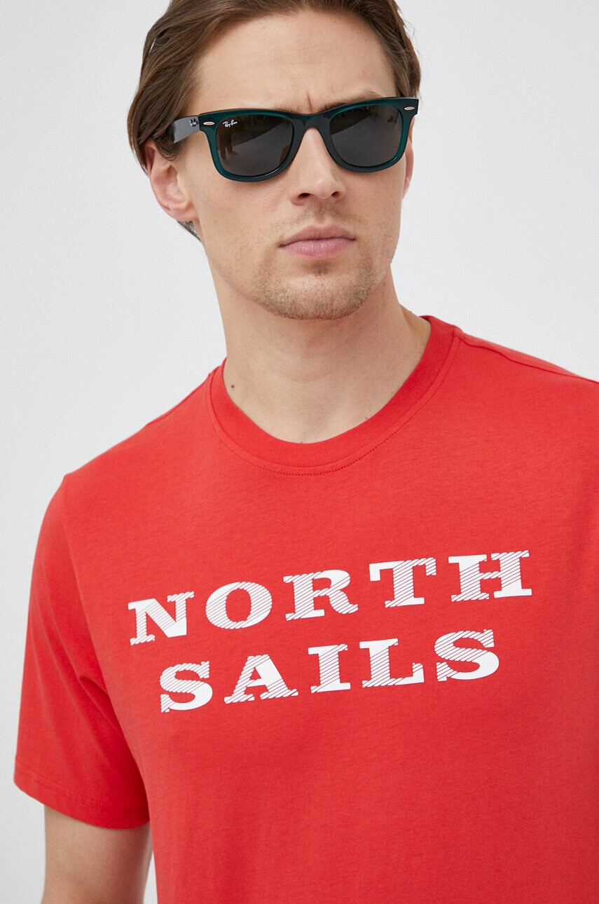 North Sails Памучна тениска в червено с принт - Pepit.bg