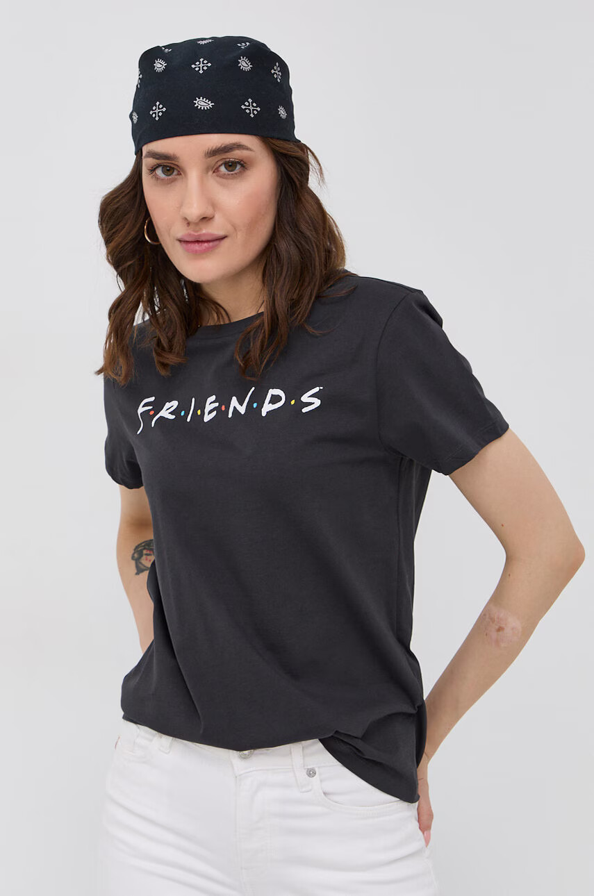 Only Памучна тениска x Friends в сиво - Pepit.bg