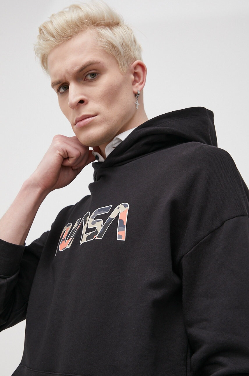 Only & Sons Памучен суичър мъжки в черно с принт - Pepit.bg
