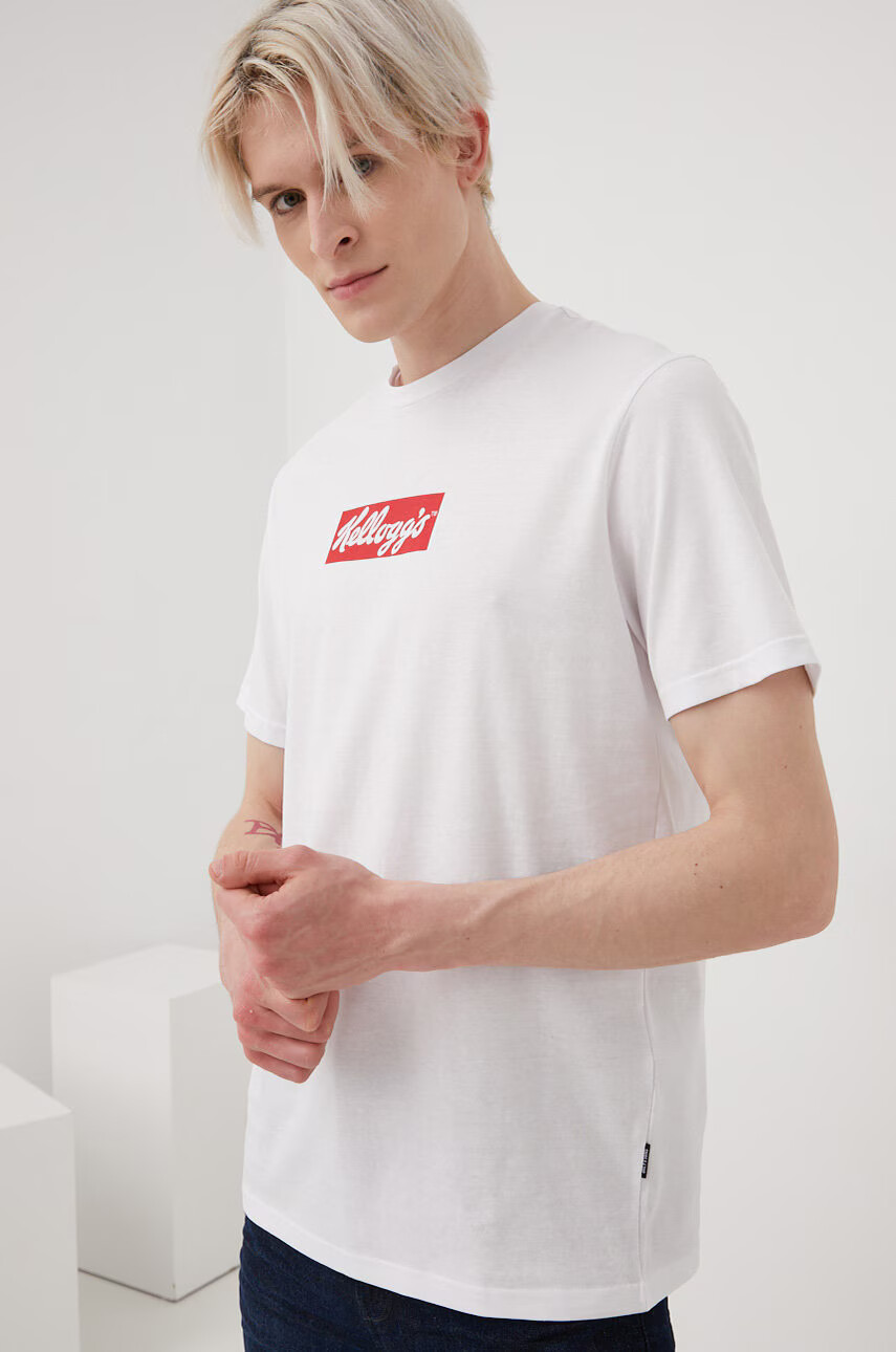 Only & Sons Памучна тениска в бяло с принт - Pepit.bg