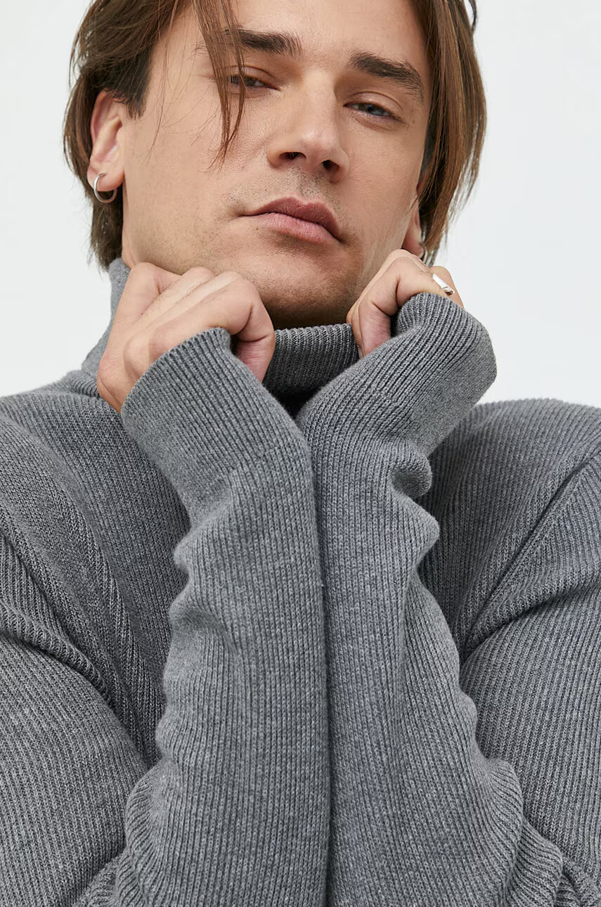 Only & Sons Пуловер мъжки в сиво с поло - Pepit.bg