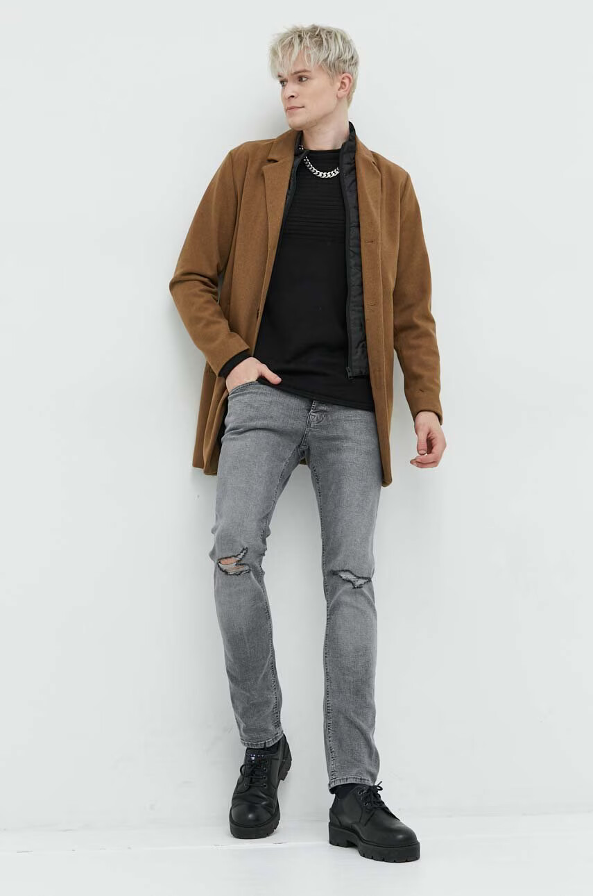 Only & Sons Пуловер мъжки в черно от лека материя - Pepit.bg