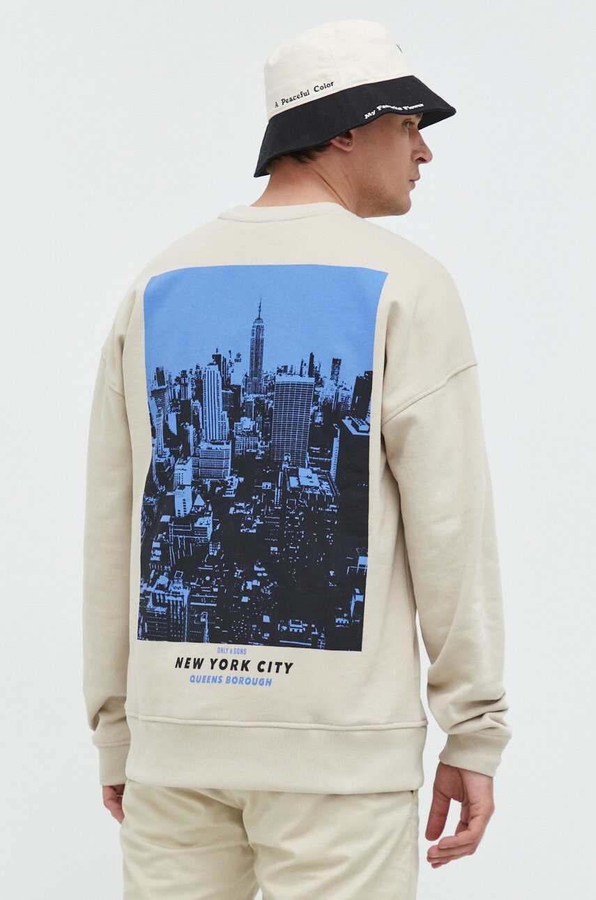 Only & Sons Суичър в бежово с принт - Pepit.bg