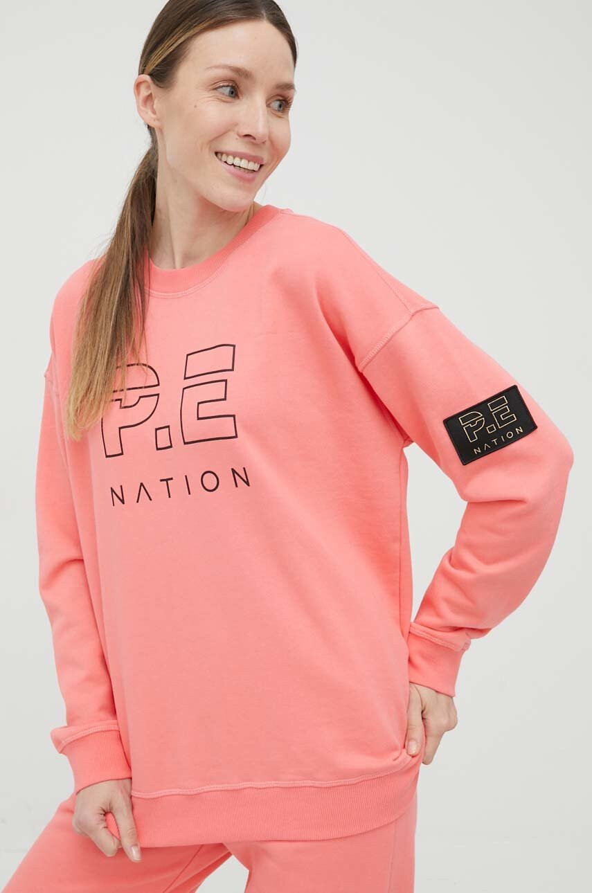 P.E Nation Памучен суичър дамска в розово с принт - Pepit.bg