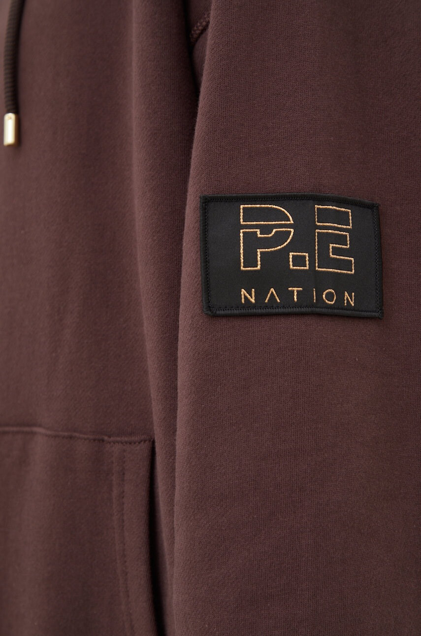 P.E Nation Памучен суичър в кафяво с качулка с апликация - Pepit.bg