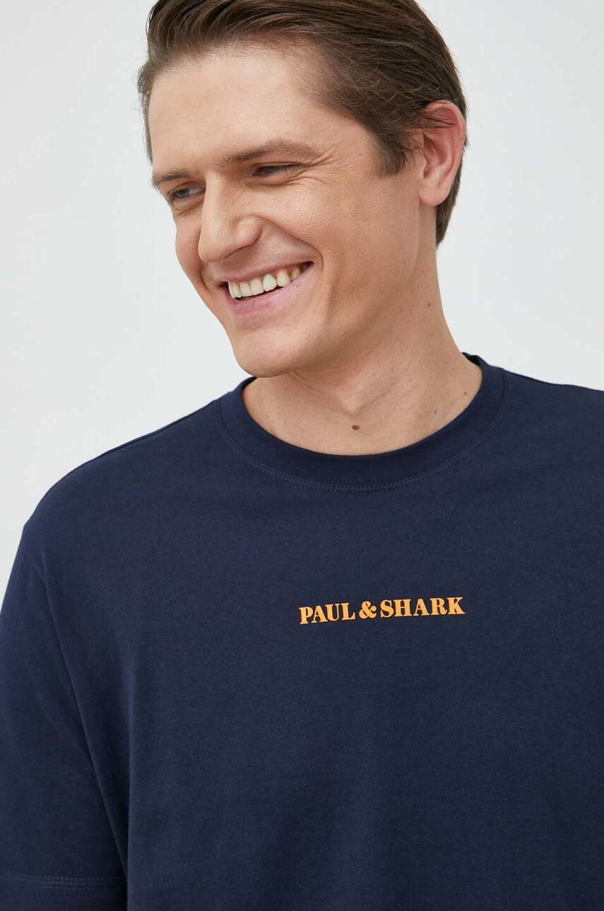 Paul&Shark Памучна тениска в тъмносиньо с принт - Pepit.bg