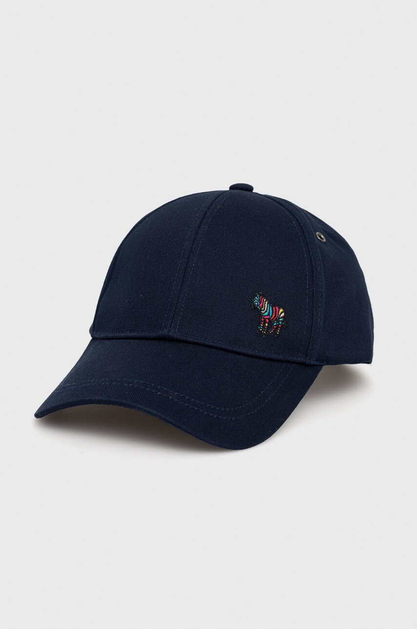 Paul Smith Памучна шапка в тъмносиньо с изчистен дизайн - Pepit.bg