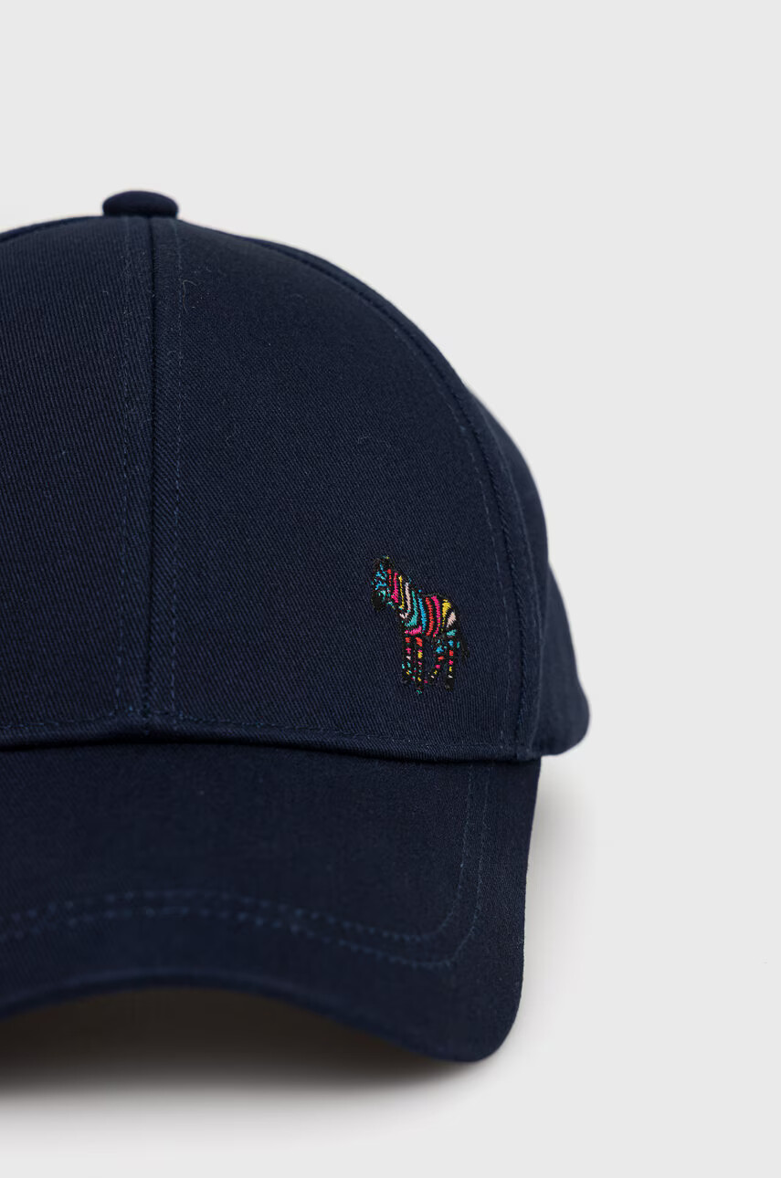Paul Smith Памучна шапка в тъмносиньо с изчистен дизайн - Pepit.bg
