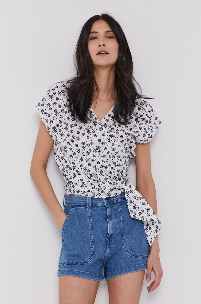 Pepe Jeans Блуза Italina дамска в бяло с десен - Pepit.bg