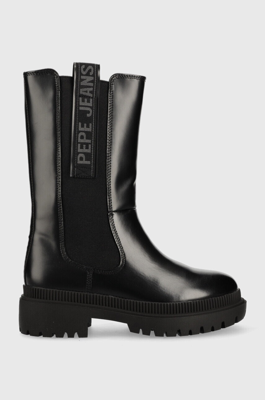 Pepe Jeans Боти челси Bettle Wild в черно с равна подметка - Pepit.bg