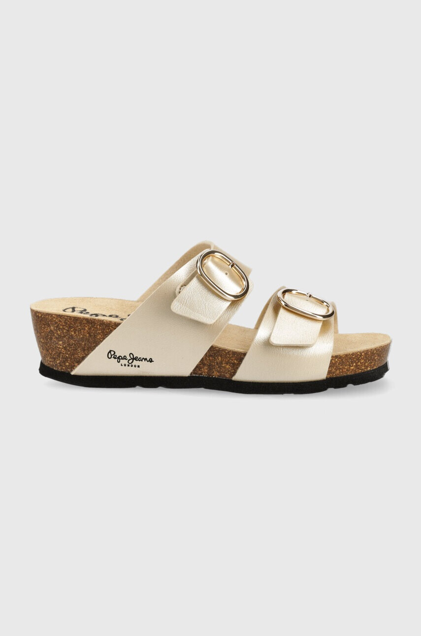 Pepe Jeans Чехли DELHI в златисто със скосена платформа PLS90618 - Pepit.bg
