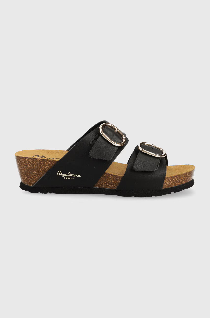 Pepe Jeans Чехли DELHI в черно със скосена платформа PLS90617 - Pepit.bg