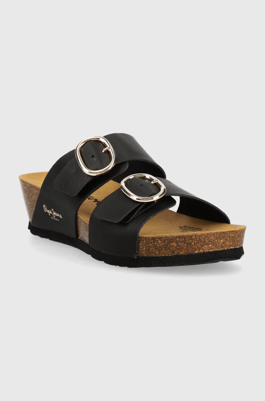 Pepe Jeans Чехли DELHI в черно със скосена платформа PLS90617 - Pepit.bg