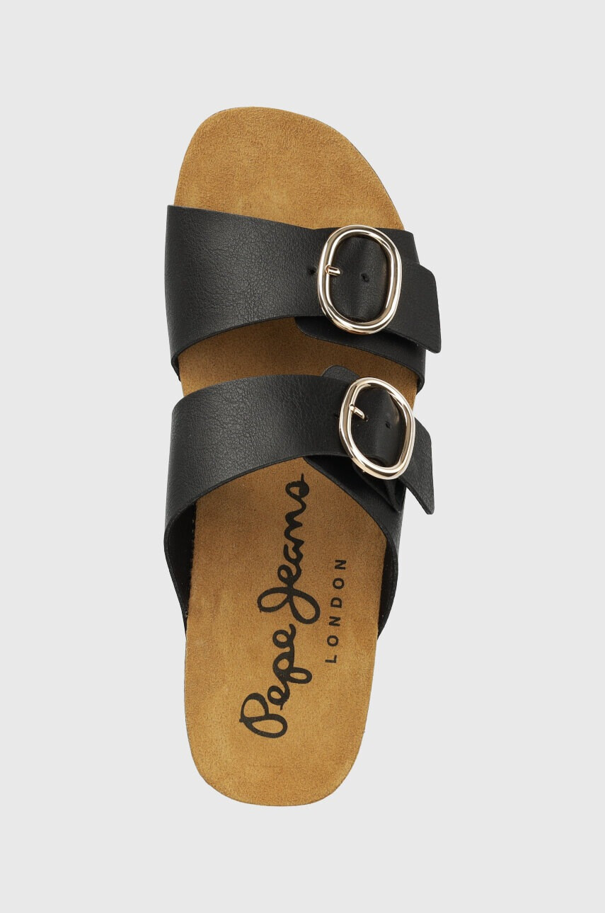 Pepe Jeans Чехли DELHI в черно със скосена платформа PLS90617 - Pepit.bg