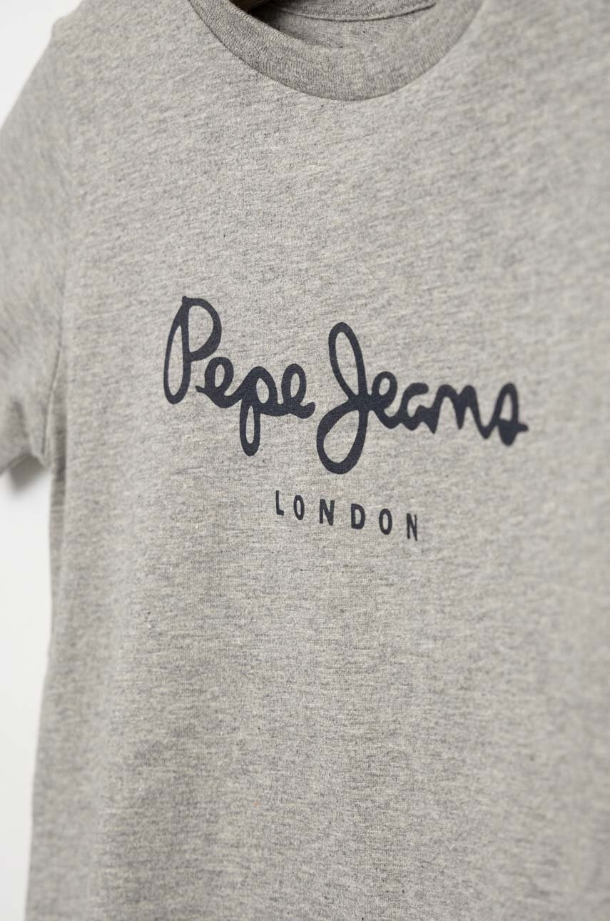 Pepe Jeans Детска памучна тениска в сиво с принт - Pepit.bg