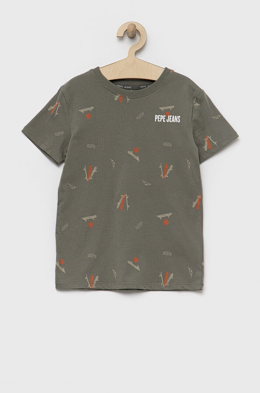 Pepe Jeans Детска памучна тениска в зелено с десен - Pepit.bg