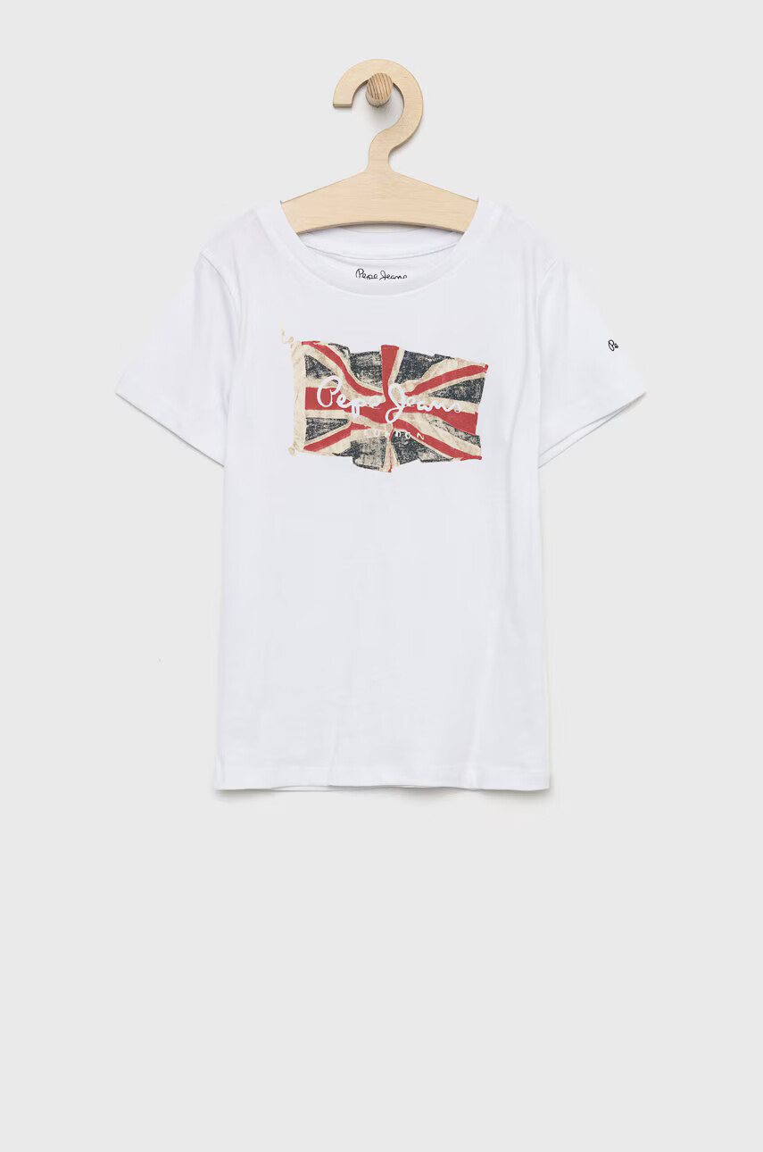Pepe Jeans Детска памучна тениска в бяло с принт - Pepit.bg