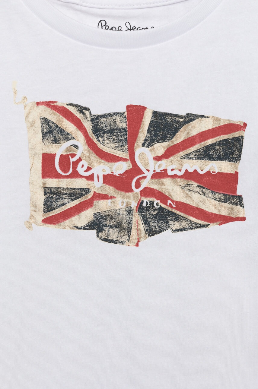 Pepe Jeans Детска памучна тениска в бяло с принт - Pepit.bg