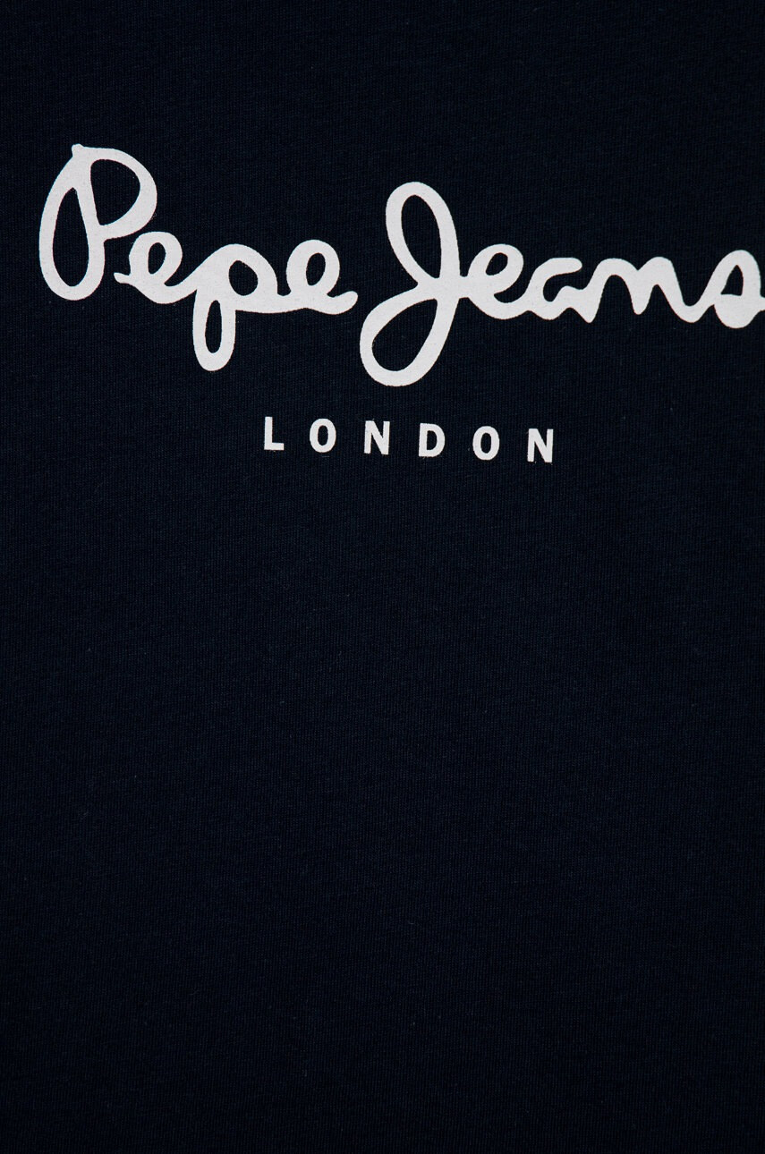 Pepe Jeans Детска памучна тениска в тъмносиньо с принт - Pepit.bg