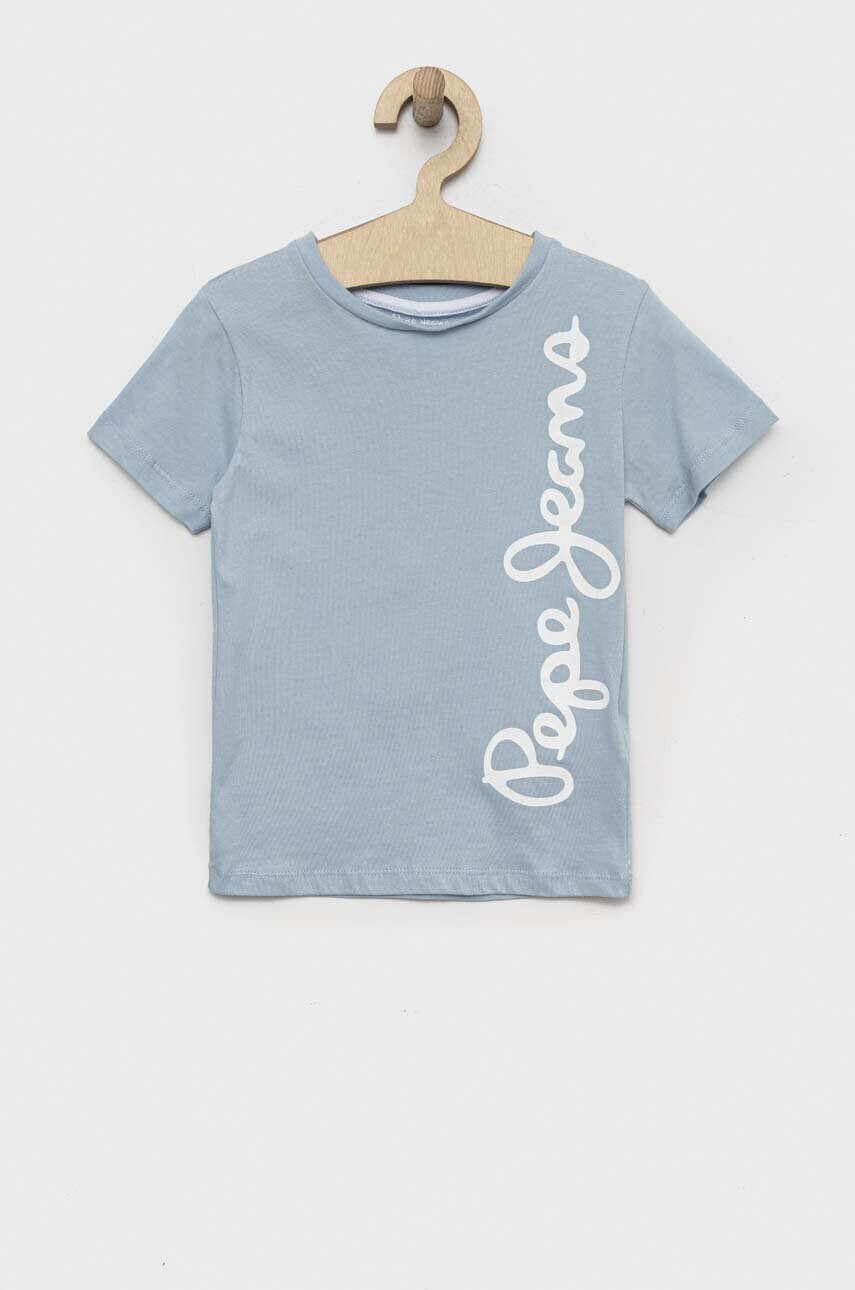 Pepe Jeans Детска памучна тениска в синьо с принт - Pepit.bg