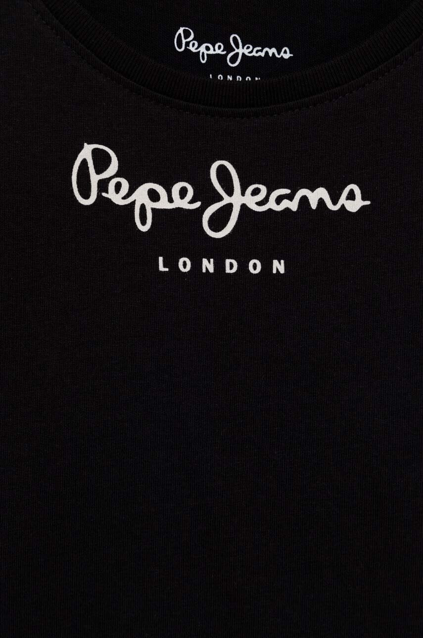 Pepe Jeans Детска памучна тениска В черно - Pepit.bg