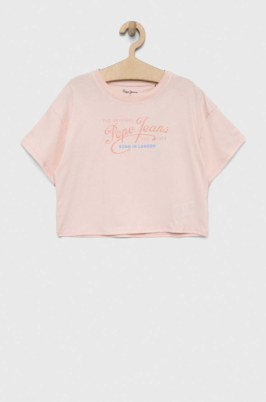 Pepe Jeans Детска памучна тениска Non-denim в розово - Pepit.bg